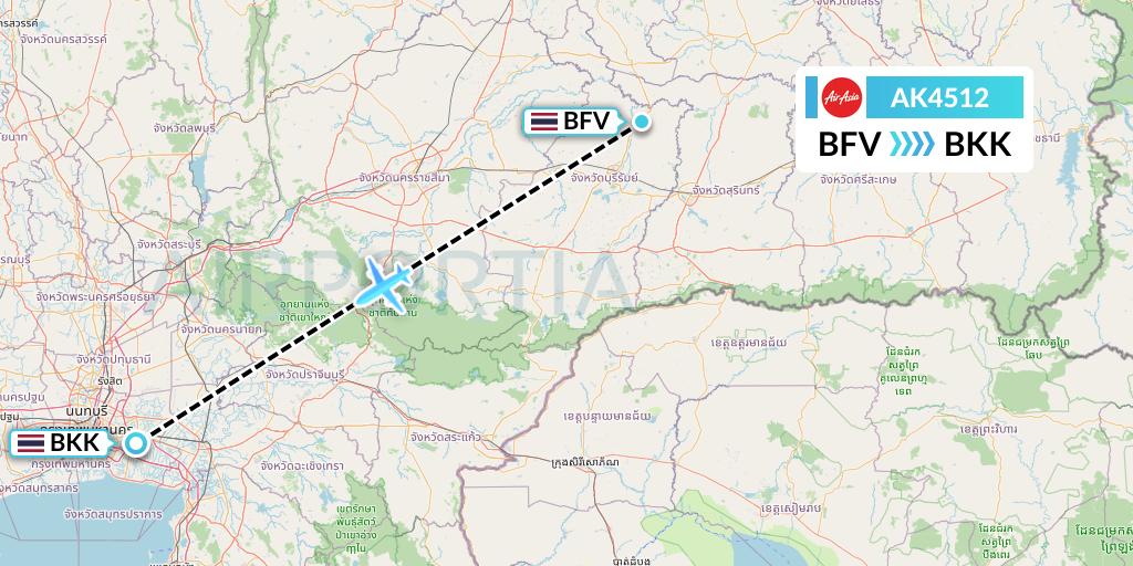 AK4512 AirAsia Flight Map: Buriram to Bangkok