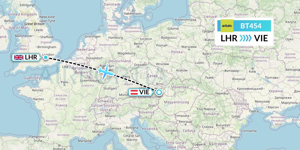 BT454 Air Baltic Flight Map: London to Vienna
