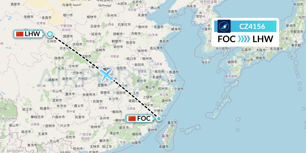 CZ4156 China Southern Airlines Flight Map: Fuzhou to Lanzhou