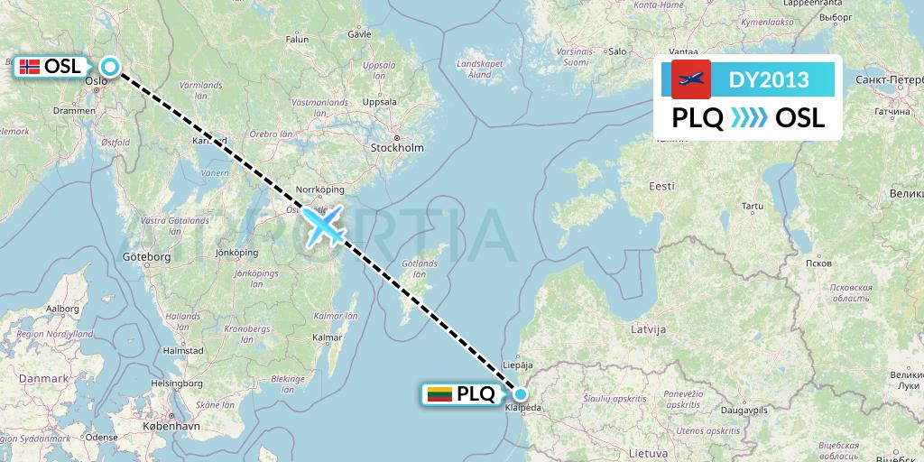 DY2013 Norwegian Flight Map: Palanga to Oslo