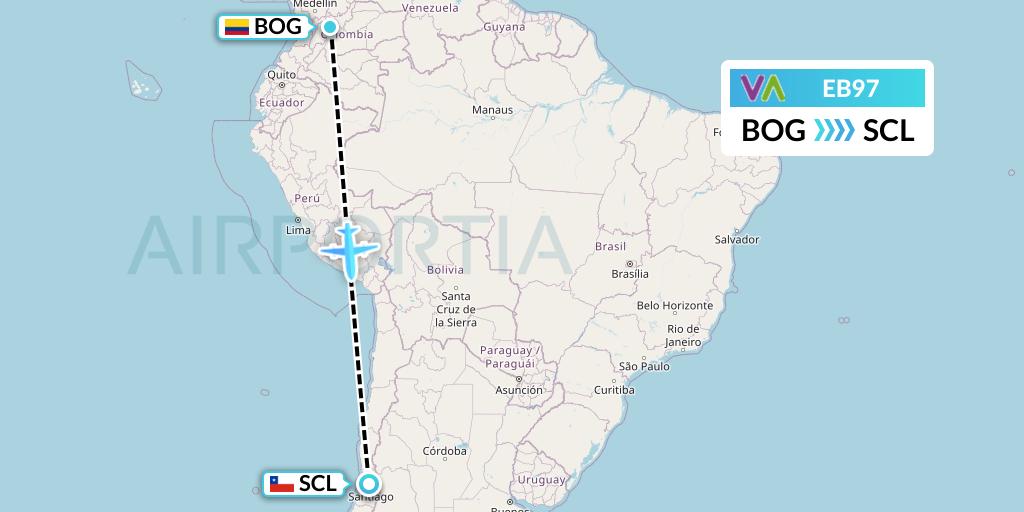 EB97 Wamos Air Flight Map: Bogota to Santiago
