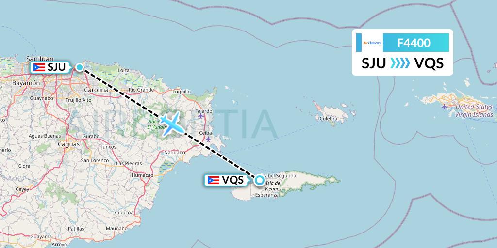 F4400 Air Flamenco Flight Map: San Juan to Vieques