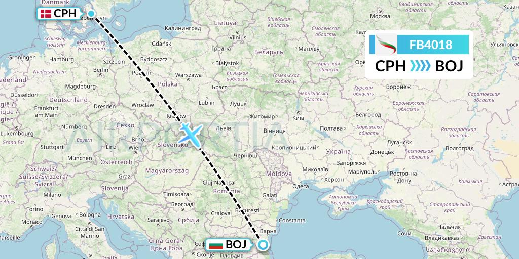 FB4018 Bulgaria Air Flight Map: Copenhagen to Burgas