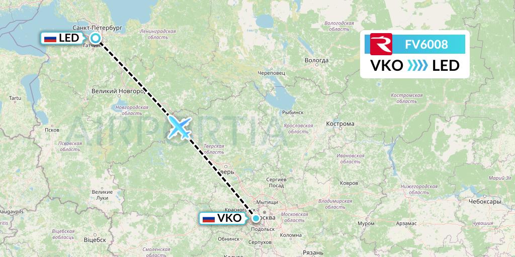 FV6008 Rossiya Flight Map: Moscow to St. Petersburg