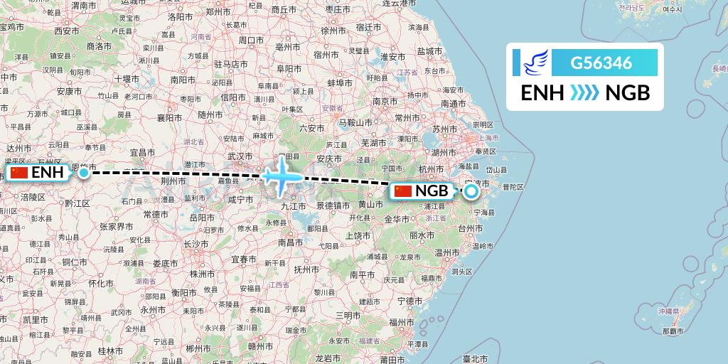 G56346 China Express Airlines Flight Map: Enshi to Ningbo