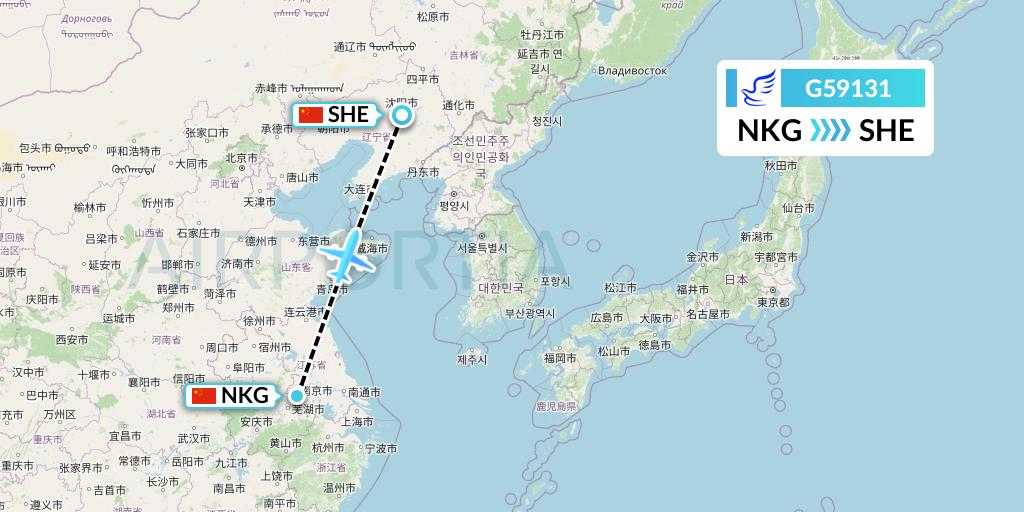 G59131 China Express Airlines Flight Map: Nanjing to Shenyang