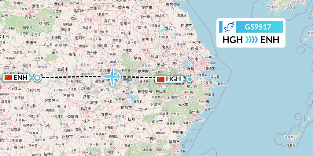 G59517 China Express Airlines Flight Map: Hangzhou to Enshi