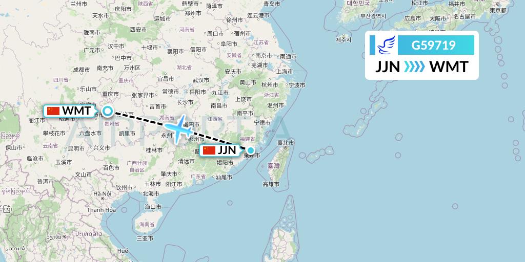 G59719 China Express Airlines Flight Map: Jinjiang to Zunyi