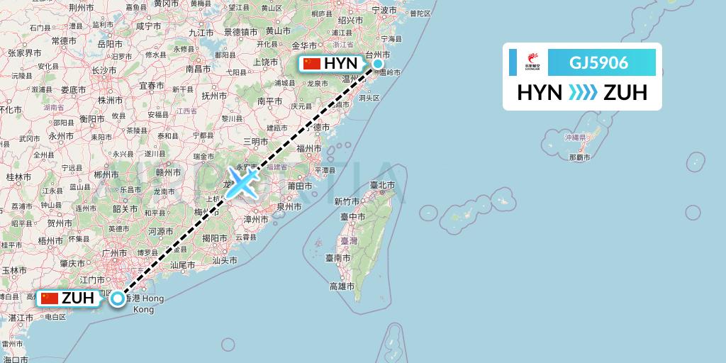 GJ5906 Loong Airlines Flight Map: Huangyan to Zhuhai