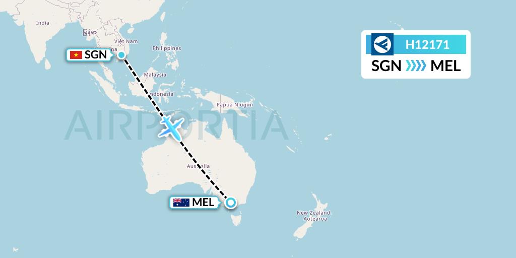 H12171 Hahn Air Systems Flight Map: Ho Chi Minh City to Melbourne