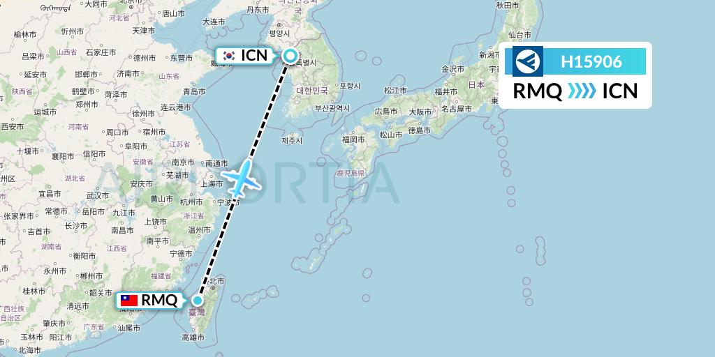 H15906 Hahn Air Systems Flight Map: Taichung to Seoul