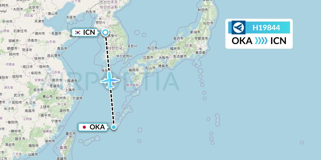 H19844 Hahn Air Systems Flight Map: Naha to Seoul
