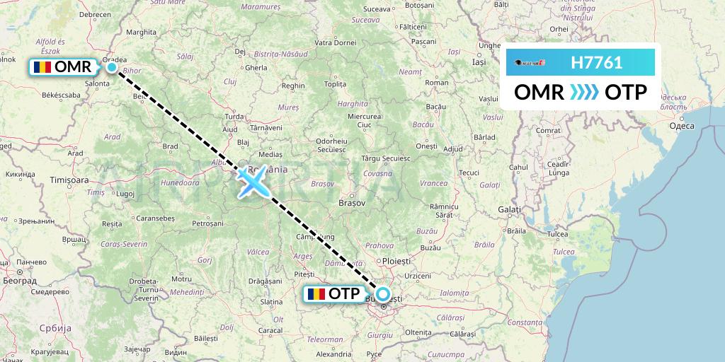 H7761 Eagle Air Flight Map: Oradea to Bucharest
