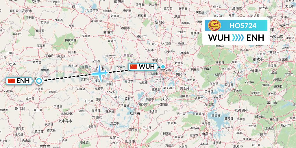 HO5724 Juneyao Airlines Flight Map: Wuhan to Enshi