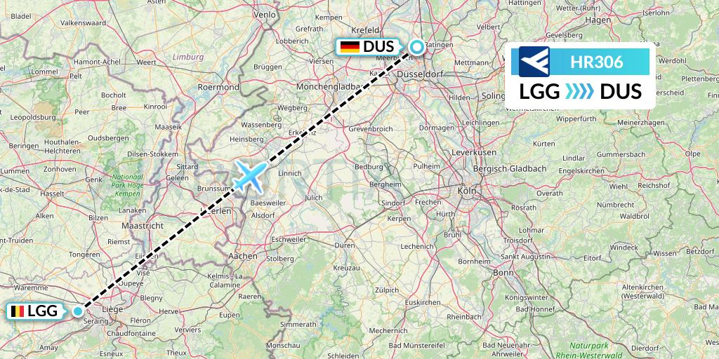 HR306 Hahn Air Flight Map: Liege to Dusseldorf