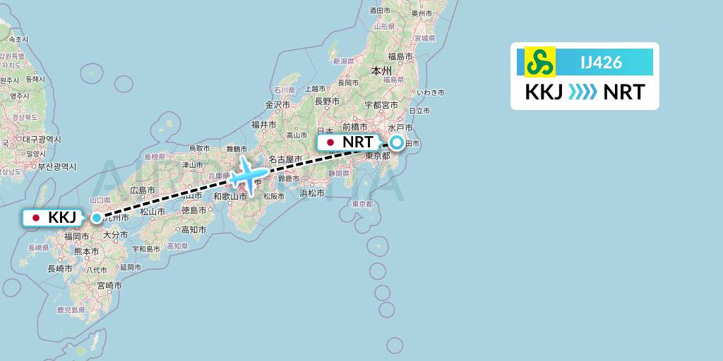IJ426 Spring Airlines Japan Flight Map: Kitakyushu to Tokyo