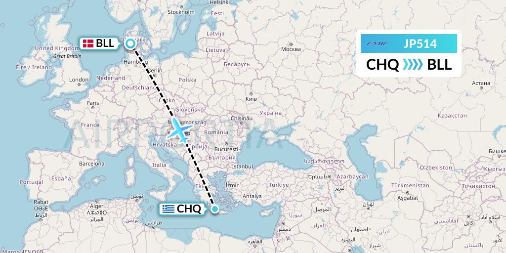 JP514 Adria Airways Flight Map: Chania to Billund