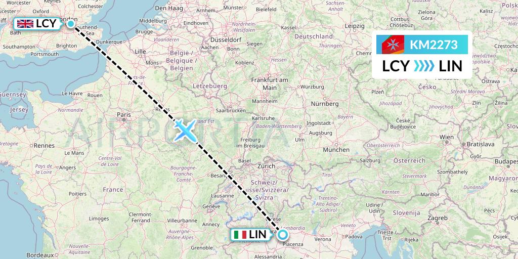 KM2273 Air Malta Flight Map: London to Milan