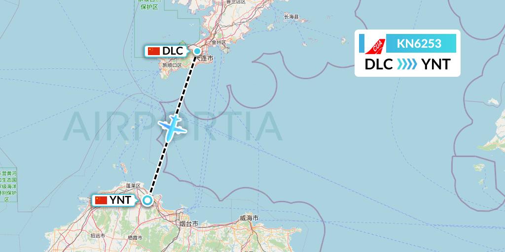 KN6253 China United Airlines Flight Map: Dalian to Yantai