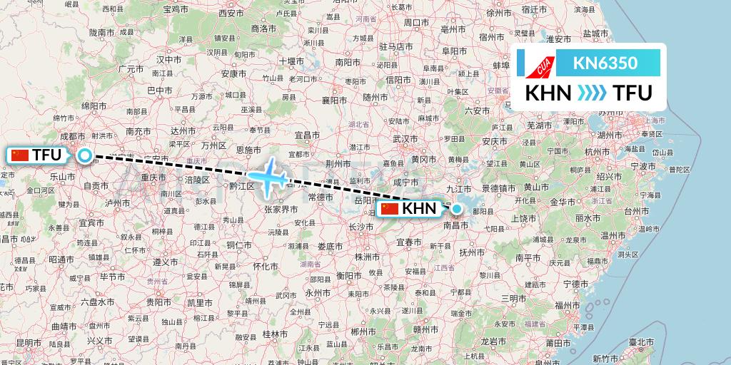 KN6350 China United Airlines Flight Map: Nanchang to Chengdu