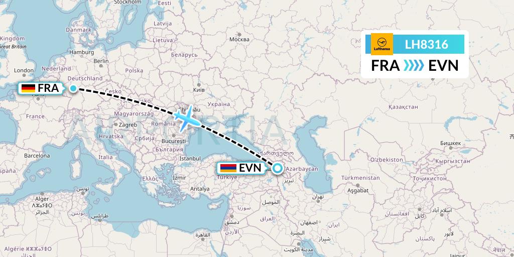 LH8316 Lufthansa Flight Map: Frankfurt to Yerevan