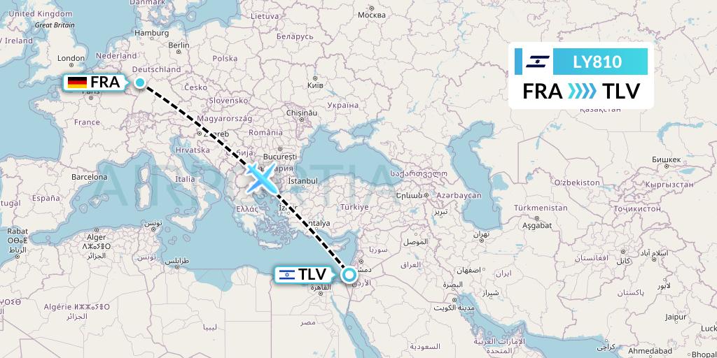 LY810 El Al Flight Map: Frankfurt to Tel Aviv