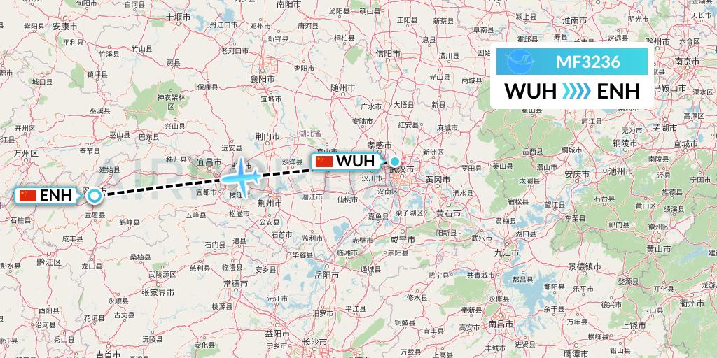MF3236 Xiamen Airlines Flight Map: Wuhan to Enshi
