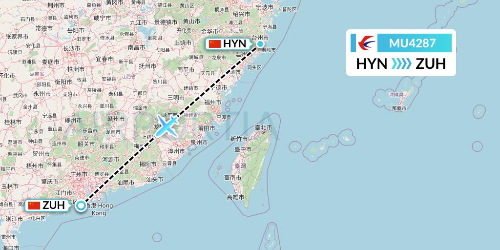 MU4287 China Eastern Airlines Flight Map: Huangyan to Zhuhai