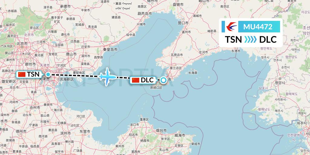 MU4472 China Eastern Airlines Flight Map: Tianjin to Dalian