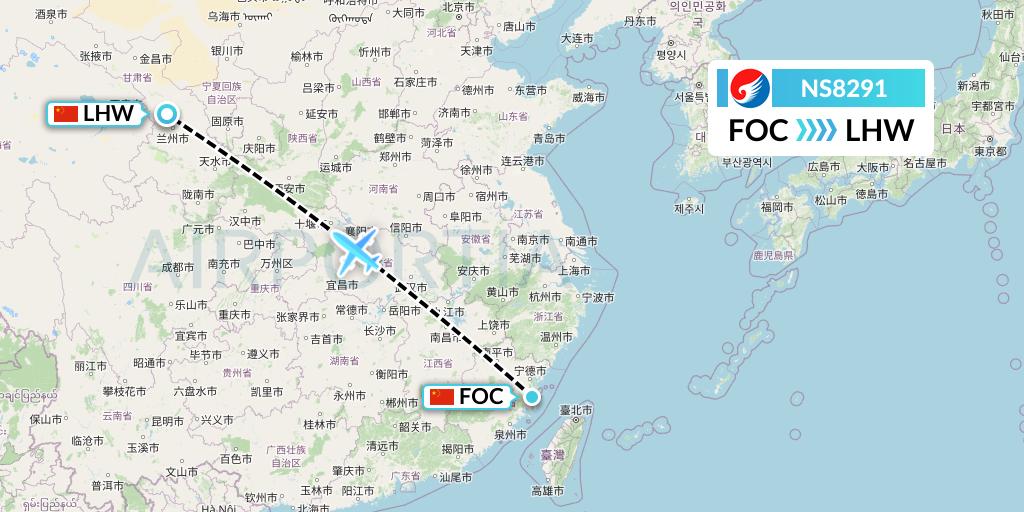 NS8291 Hebei Airlines Flight Map: Fuzhou to Lanzhou