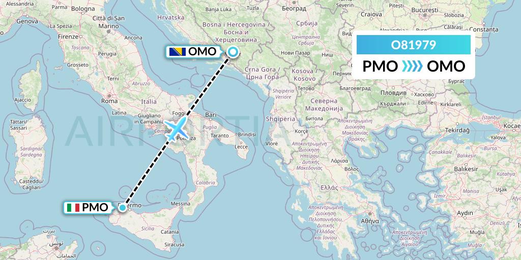 O81979 Siam Air Flight Map: Palermo to Mostar