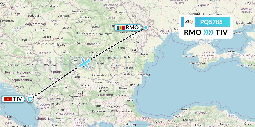 PQ5785 SkyUp Airlines Flight Map: Chisinau to Tivat