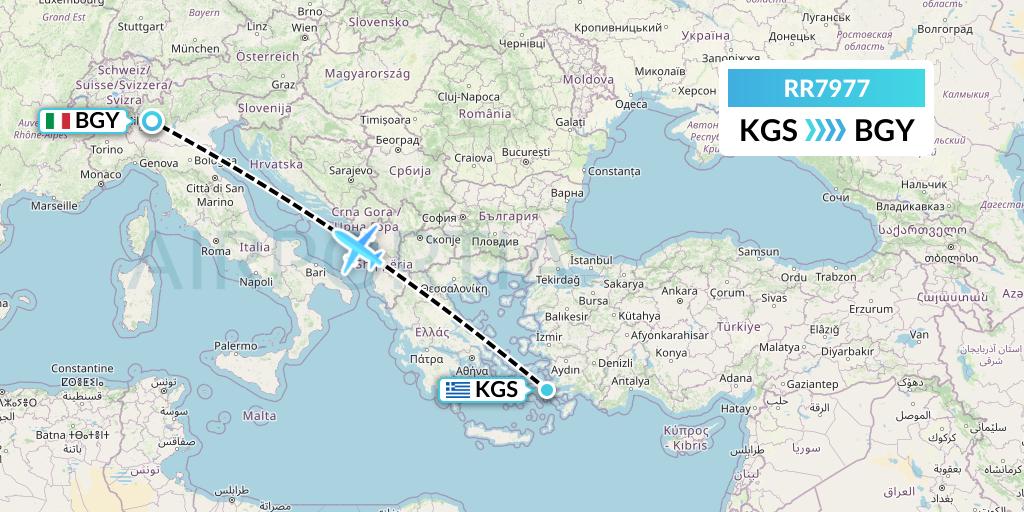 RR7977 Royal Air Force Flight Map: Kos to Milan