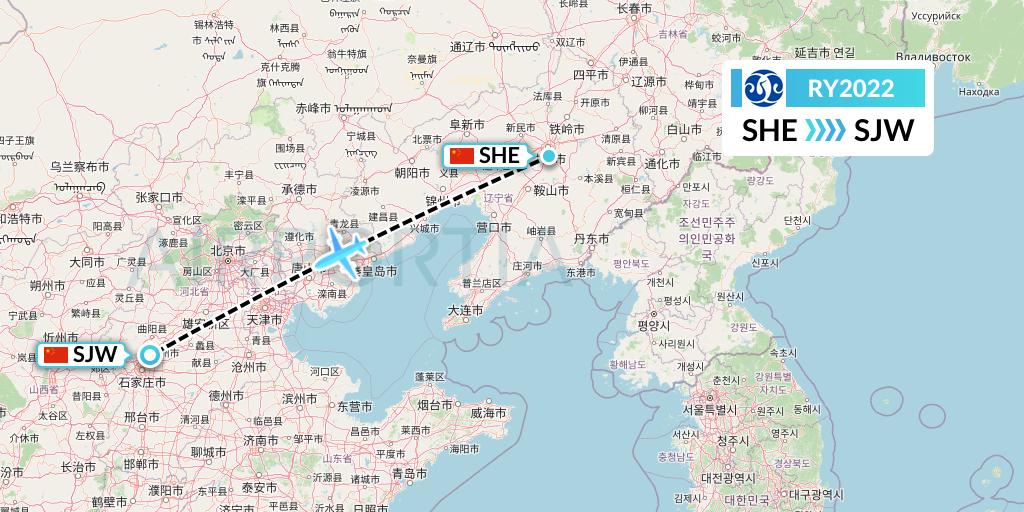 RY2022 Jiangxi Air Flight Map: Shenyang to Shijiazhuang