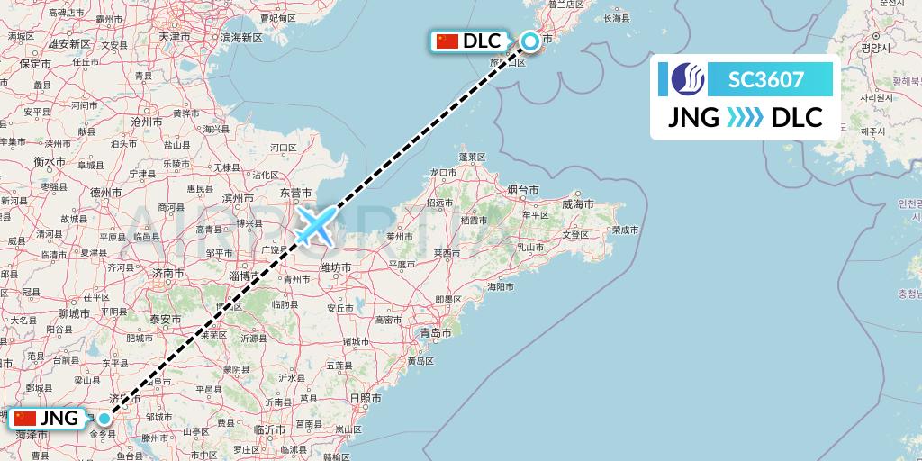 SC3607 Shandong Airlines Flight Map: Jining to Dalian