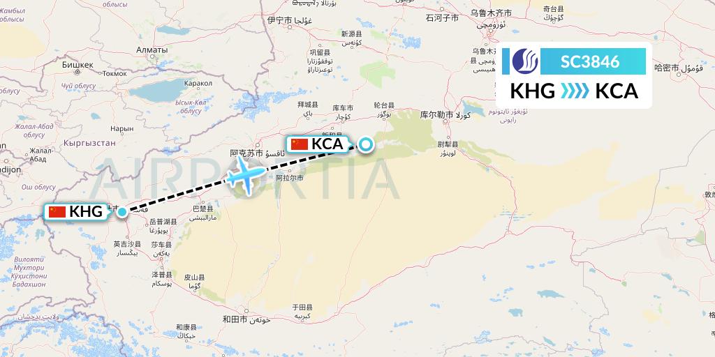 SC3846 Shandong Airlines Flight Map: Kashgar to Kuqa