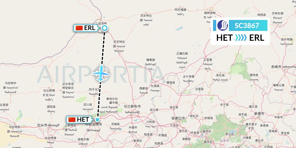 SC3867 Shandong Airlines Flight Map: Hohhot to Erenhot