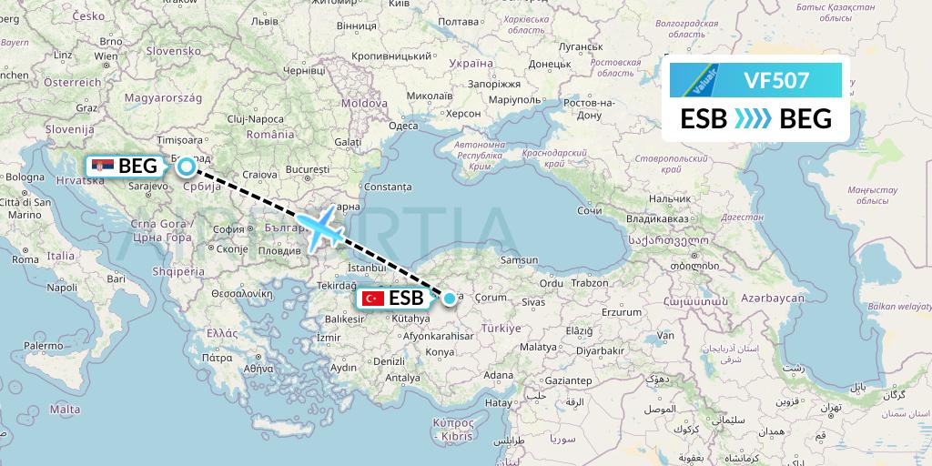 VF507 ValuAir Flight Map: Ankara to Belgrade