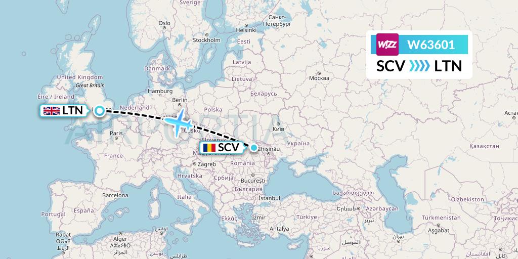 W63601 Wizz Air Flight Map: Suceava to London