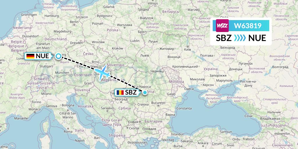 W63819 Wizz Air Flight Map: Sibiu to Nurnberg