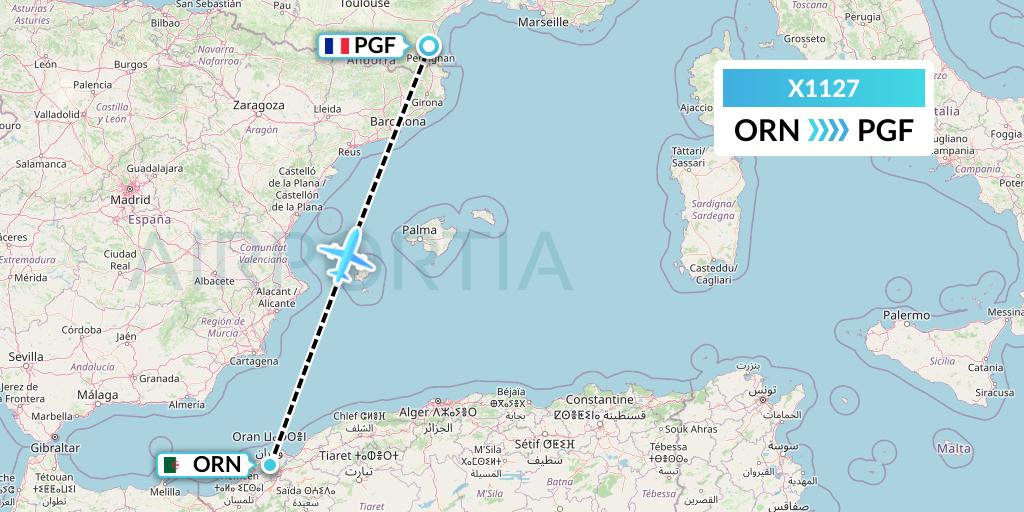 X1127 Nik Airways Flight Map: Oran to Perpignan