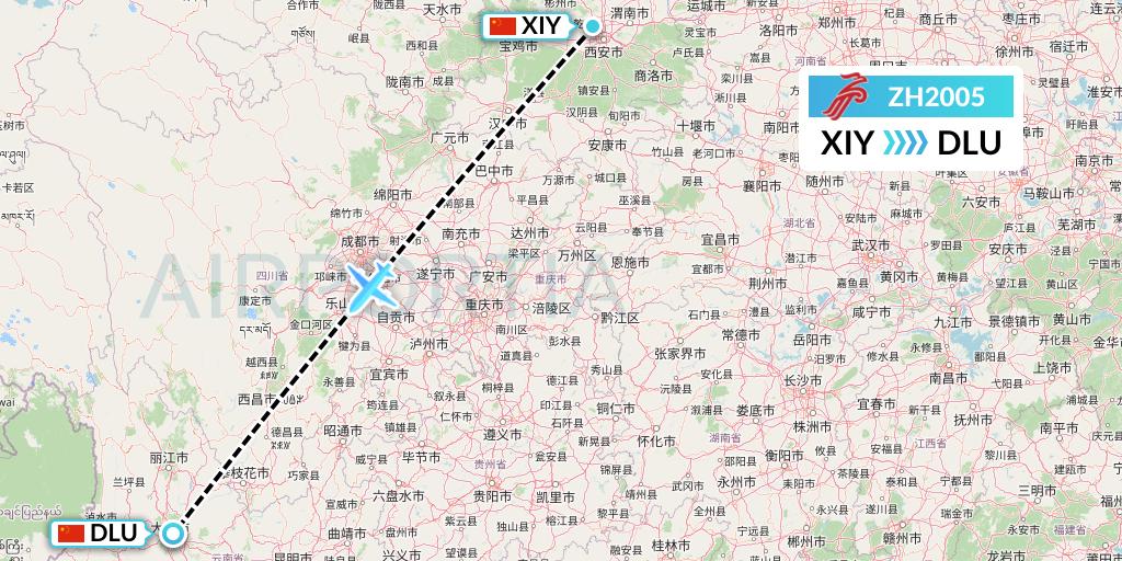 ZH2005 Shenzhen Airlines Flight Map: Xi'an to Dali