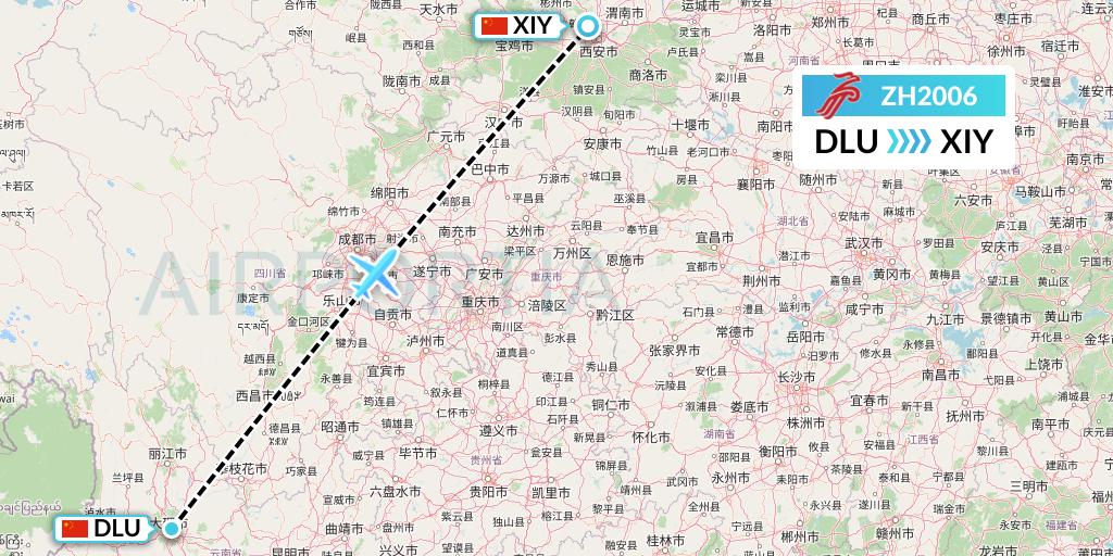 ZH2006 Shenzhen Airlines Flight Map: Dali to Xi'an