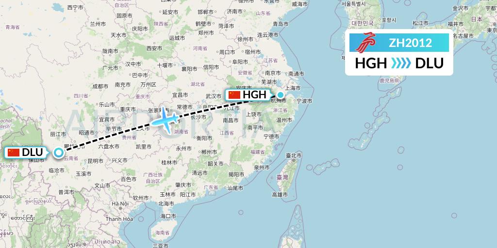 ZH2012 Shenzhen Airlines Flight Map: Hangzhou to Dali