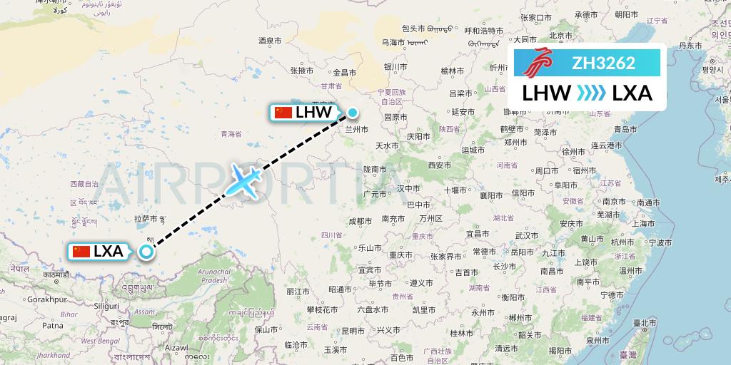 ZH3262 Shenzhen Airlines Flight Map: Lanzhou to Lhasa