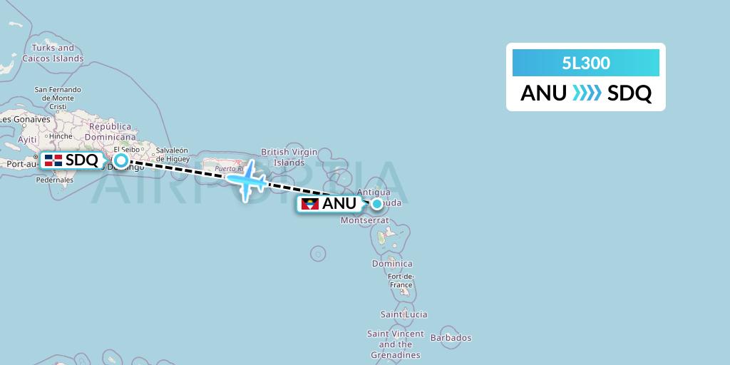 5L300 Fly Salone Airlines Limited Flight Map: Antigua to Santo Domingo