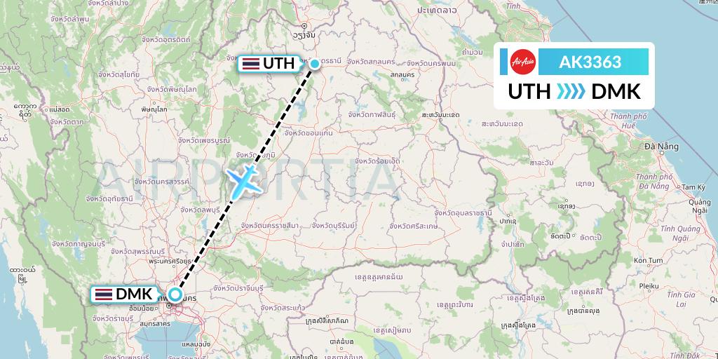 AK3363 AirAsia Flight Map: Udon Thani to Bangkok