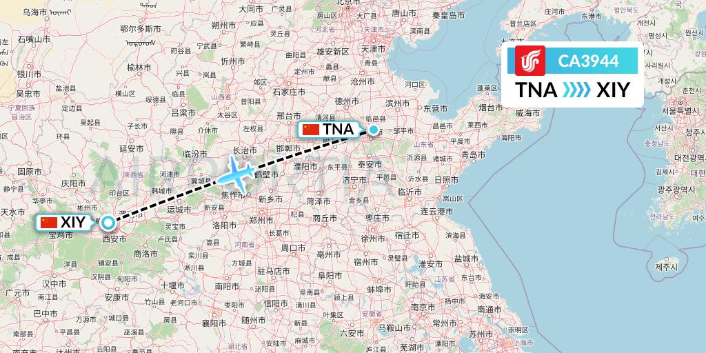 CA3944 Air China Flight Map: Jinan to Xi'an