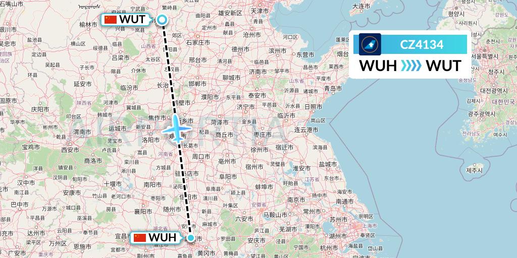 CZ4134 China Southern Airlines Flight Map: Wuhan to Taiyuan
