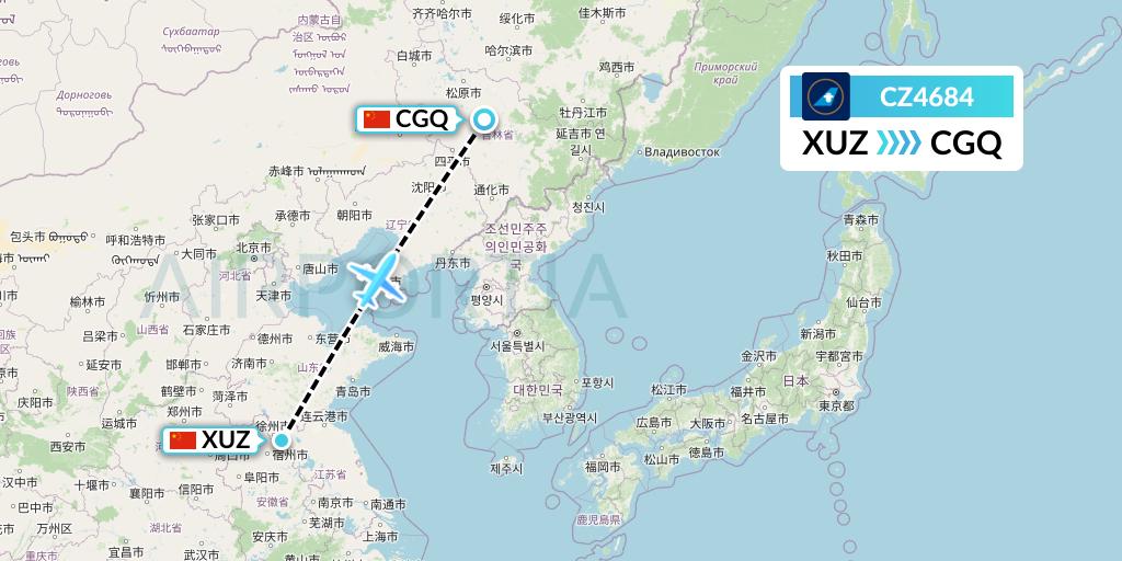 CZ4684 China Southern Airlines Flight Map: Xuzhou to Changchun